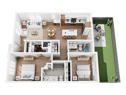 Floor plan for 2 beds, 2 baths, 1044 sqft